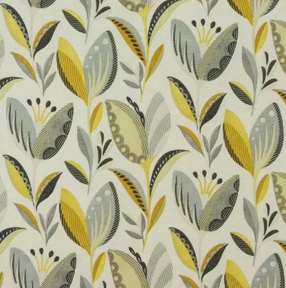 Floral Leaves Table Runner, Leon Ochre Yellow Grey Cotton Fabric, Autumn Table Decoration