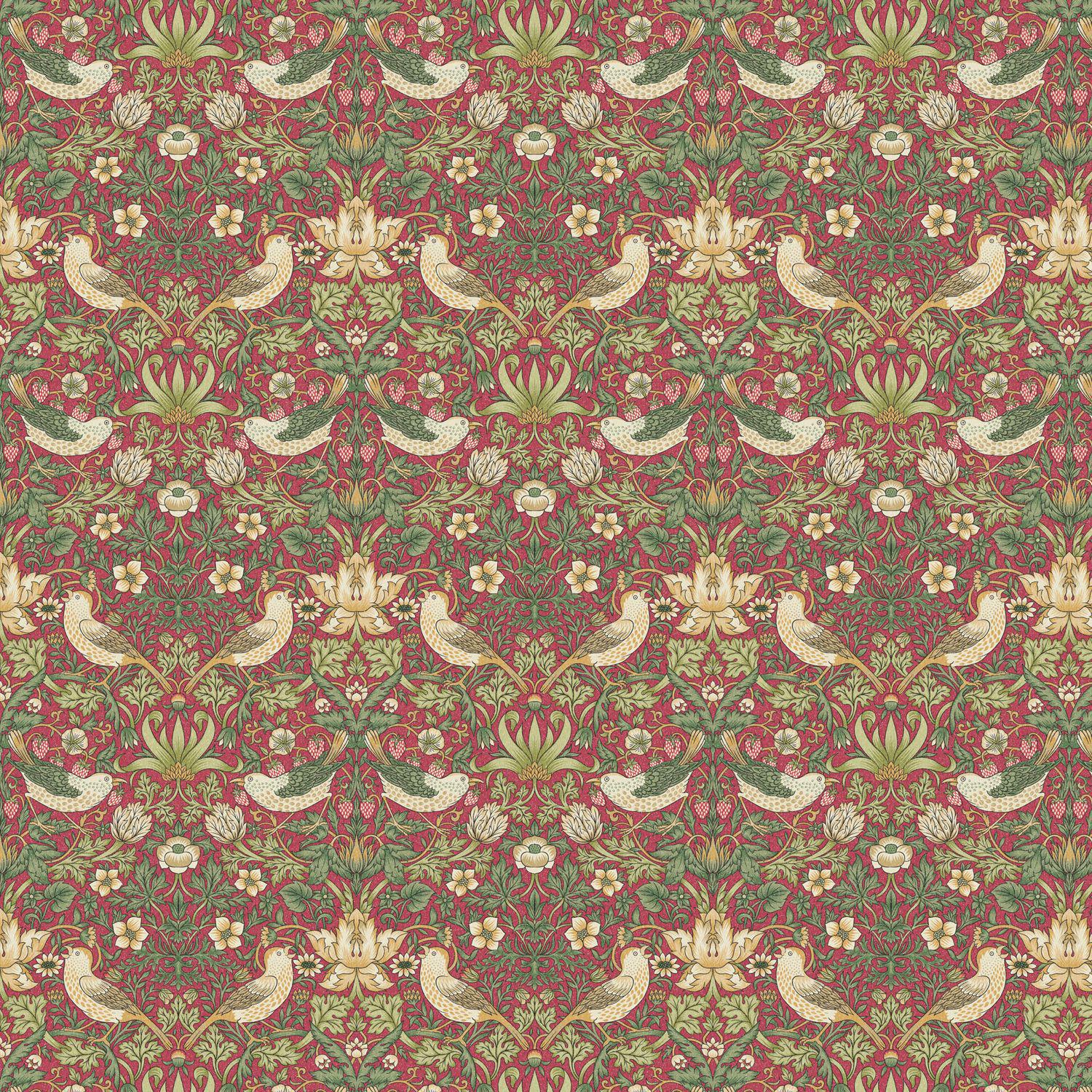 William Morris Strawberry Thief Cushion Cover , Crimson Red Throw Pillow , Handmade UK