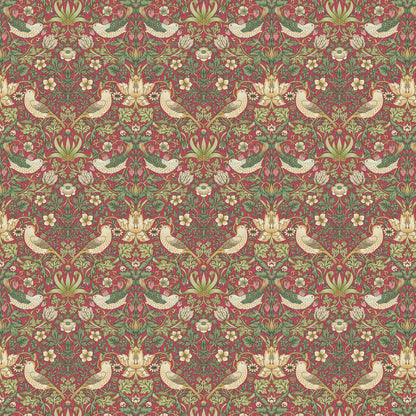 William Morris Strawberry Thief Cushion Cover , Crimson Red Throw Pillow , Handmade UK