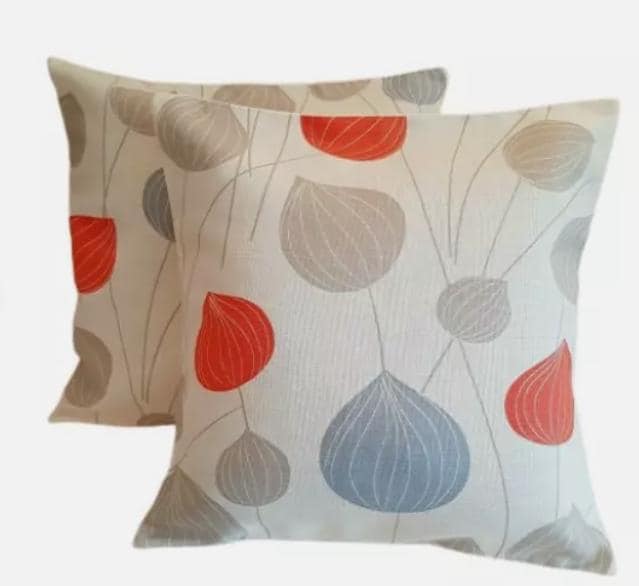 Floral Lanterns Cushion Cover: Orange, Blue, and Gray Throw Pillow