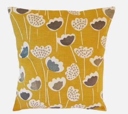 Scandi Floral Tulip Cushion Cover , Meeko Clara Saffron Yellow Floral Cushion Cover , Throw Pillow , Scatter Cushions , Cushion Cover UK