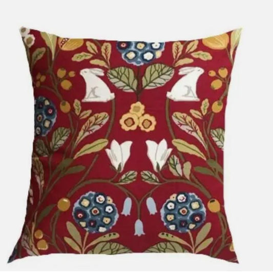Hare Rabbit Red Cushion Cover , Forester Rouge Red Cushion Cover , Throw Pillow , Scatter Cushions , Cushion Cover UK