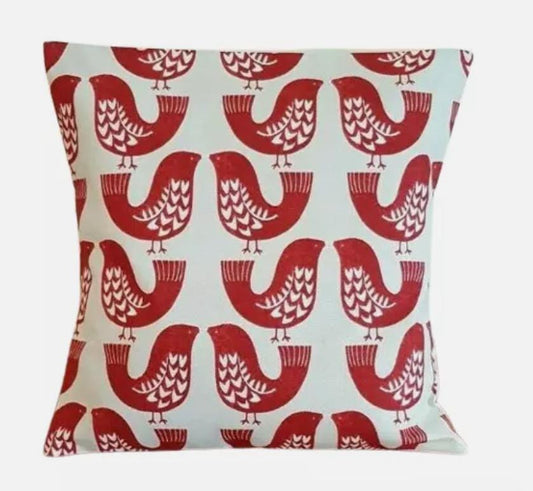Scandi Bird Cushion Cover , Robin Cushion Cover , Scandi Bird Red Beige Cushion Cover , Throw Pillow , Scatter Cushions , Cushion Cover UK