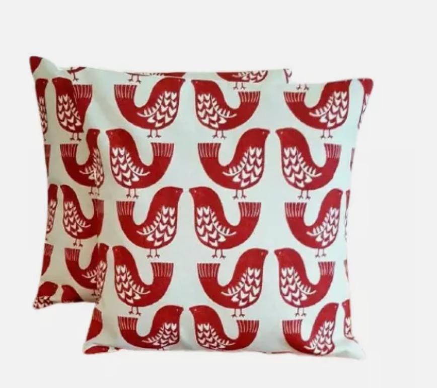 Scandi Bird Cushion Cover , Robin Cushion Cover , Scandi Bird Red Beige Cushion Cover , Throw Pillow , Scatter Cushions , Cushion Cover UK