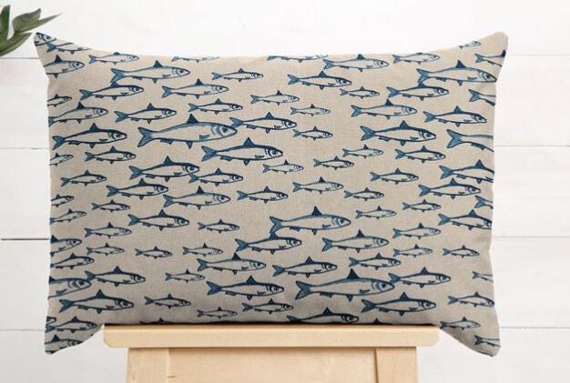 Abstract Fish Cushion Cover , Sardine Cushion Cover , Scandi Fish Cushion Cover , Throw Pillow , Scatter Cushions , Cushion Cover UK