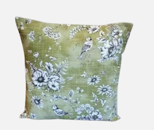Finch Toile Willow Cushion Cover , Bird Floral Cushion Cover , Green Cushion Cover , Throw Pillow , Scatter Cushions , Cushion Cover UK