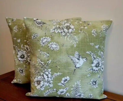 Finch Toile Willow Cushion Cover , Bird Floral Cushion Cover , Green Cushion Cover , Throw Pillow , Scatter Cushions , Cushion Cover UK