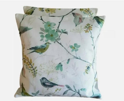 Birdsong Willow Green Birds Cushion Cover , Throw Pillow , Scatter Cushions , Cushion Cover UK