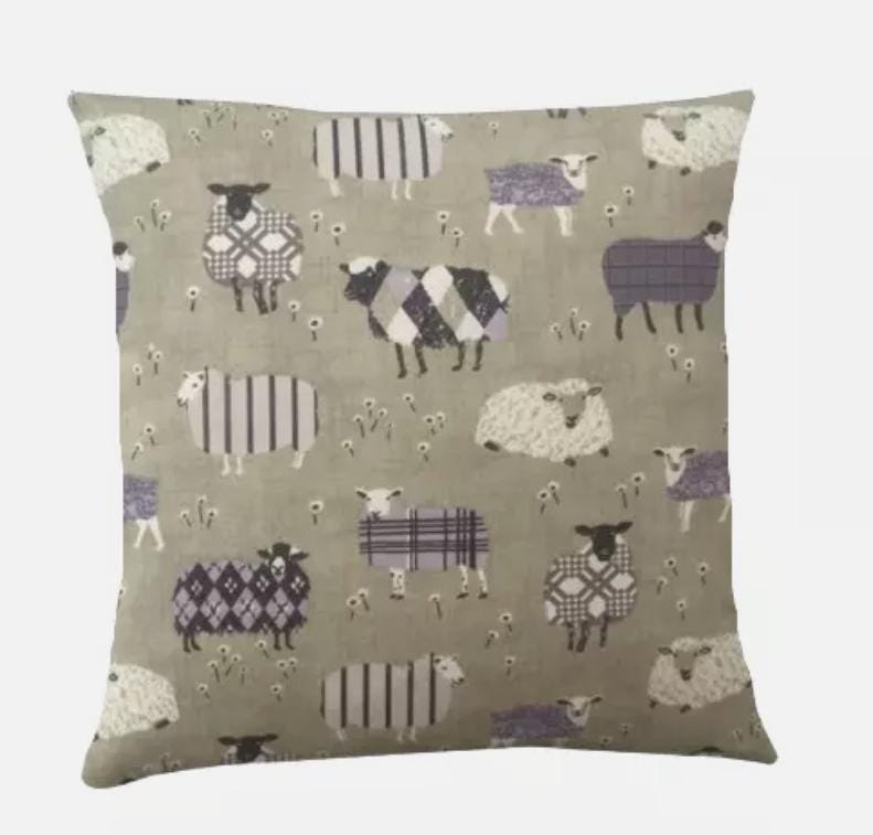 Baa Baa Sheep Cushion Cover , Lavender Purple Natural Cushion Cover , Sheep Cushion Cover , Scatter Cushions , Cushion Cover UK
