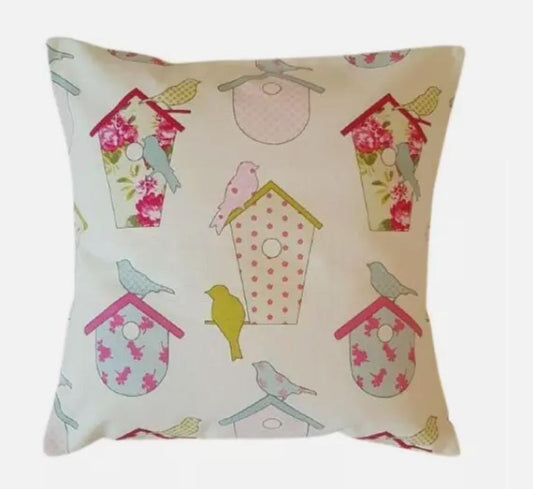 Ashley Wilde Birdhouse Birds Floral Pink Cushion Cover , Birds Cushion Cover , Scatter Cushions , Cushion Cover UK