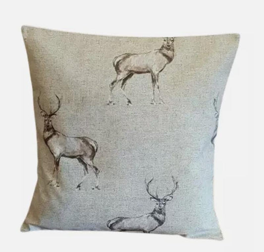 Glencoe Stags Cushion Cover: Beige Cotton Throw Pillow