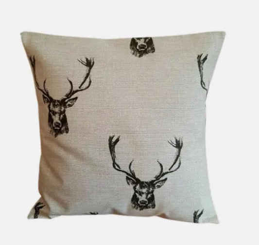 Stags Head Rustic Taupe Beige Cushion Cover , Stags Christmas Cushion Cover , Stags Pillow Cover , Throw Pillow , Cushion Cover UK