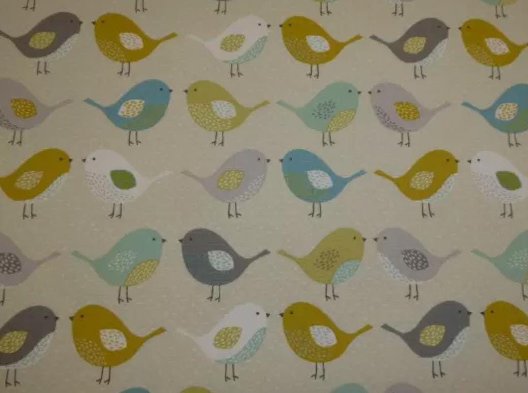 Scandi Birds Robin Cushion Cover , Fryetts Ochre Blue Grey Bird Cushion Cover , Throw Pillow , Scatter Cushions , Cushion Cover UK