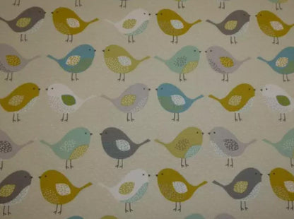 Scandi Birds Robin Cushion Cover , Fryetts Ochre Blue Grey Bird Cushion Cover , Throw Pillow , Scatter Cushions , Cushion Cover UK