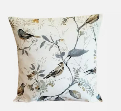 Birdsong Beige Yellow Bird Floral Cushion Cover , Throw Pillow , Scatter Cushions , Cushion Cover UK