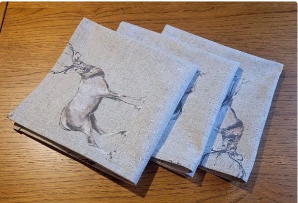 Glencoe Stags Beige Table Runner , Christmas Stags Table Runner , Stags Table Runner , Various Size , Christmas Napkins