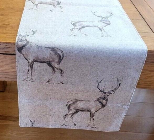 Glencoe Stags Beige Table Runner , Christmas Stags Table Runner , Stags Table Runner , Various Size , Christmas Napkins