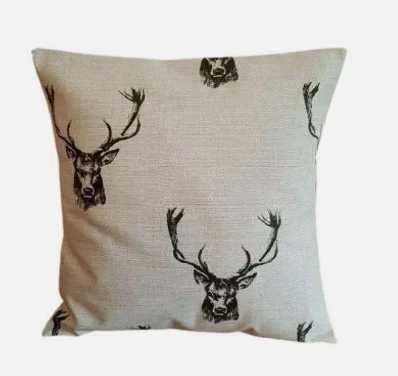 Stags Head Rustic Taupe Beige Cushion Cover , Stags Christmas Cushion Cover , Stags Pillow Cover , Throw Pillow , Cushion Cover UK