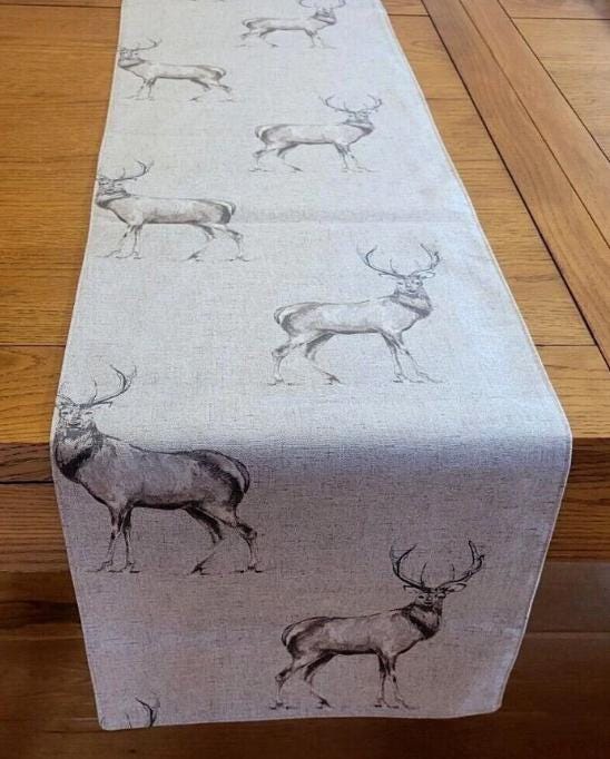 Glencoe Stags Beige Table Runner , Christmas Stags Table Runner , Stags Table Runner , Various Size , Christmas Napkins