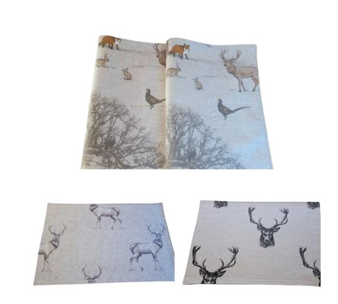 Christmas Stags Placemat , Woodlands Stags Placemats , Wildlife Cotton Placemat , Christmas Napkins Set , Table Linen Dining Table Mats