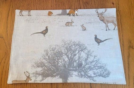 Christmas Stags Placemat , Woodlands Stags Placemats , Wildlife Cotton Placemat , Christmas Napkins Set , Table Linen Dining Table Mats