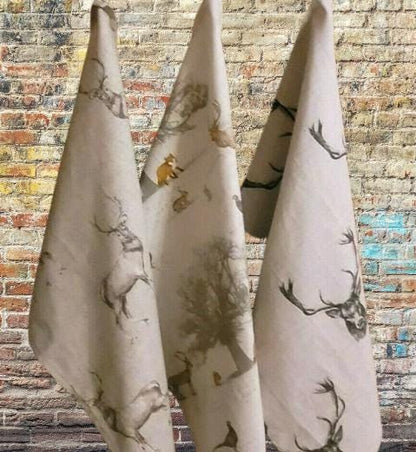 Stags Deer Tea Towel , Wildlife Woodland Christmas Cotton Kitchen Towel