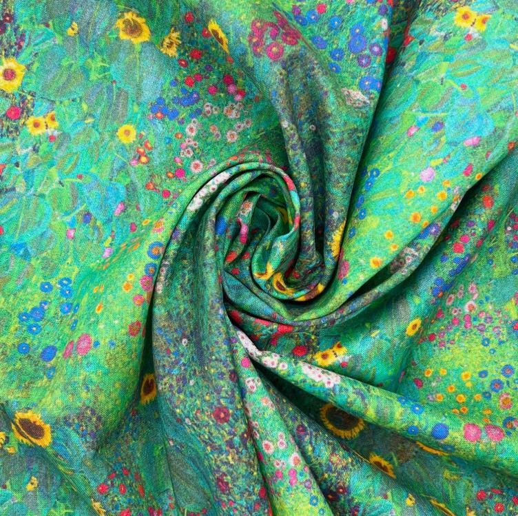 Klimt's Farm Cotton Tablecloth, Floral Garden Print, Handmade in UK