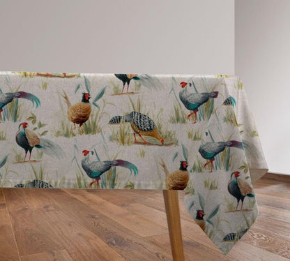 Pheasant Print Tablecloth: Linen Look Fabric, Handmade in UK