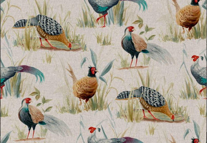 Pheasant Print Tablecloth: Linen Look Fabric, Handmade in UK