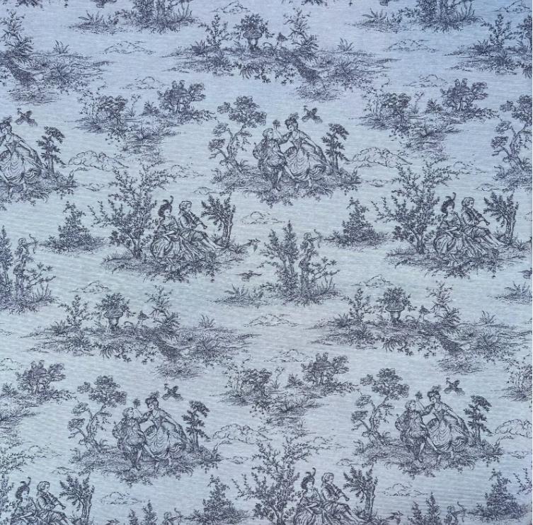 Vintage Grey Toile De Jouy Tablecloth, French Country Cotton Blend
