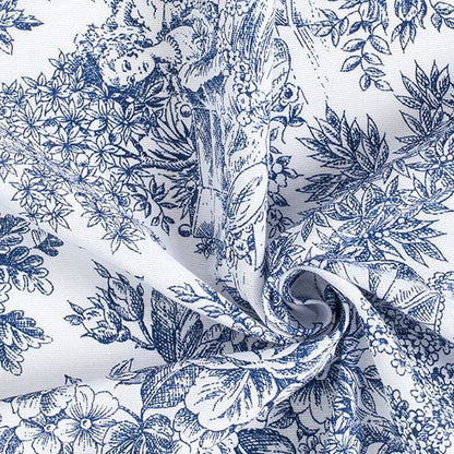 Toile de Jouy Romance Tablecloth , Roses Floral White Blue Table cloth , Round Oval Rectangle , Handmade UK