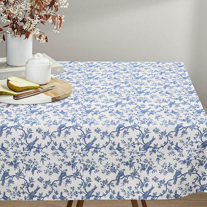 Toile de Jouy Birds Tablecloth , Floral Royal Blue Off White Tablecloth , Round Tablecloth , Oval Tablecloth , Rectangle Tablecloth