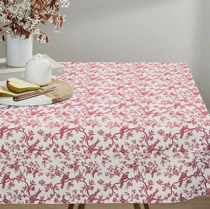 Toile de Jouy Birds Tablecloth , Floral Red Off White Table cloth , Round Oval Rectangle , Handmade UK