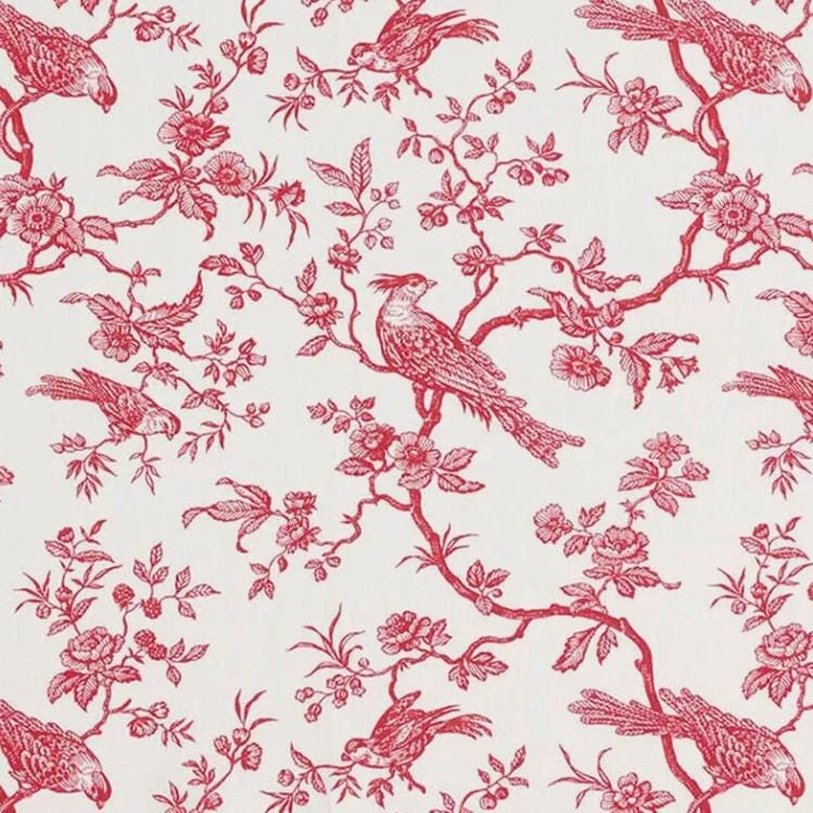 Toile de Jouy Birds Tablecloth , Floral Red Off White Table cloth , Round Oval Rectangle , Handmade UK