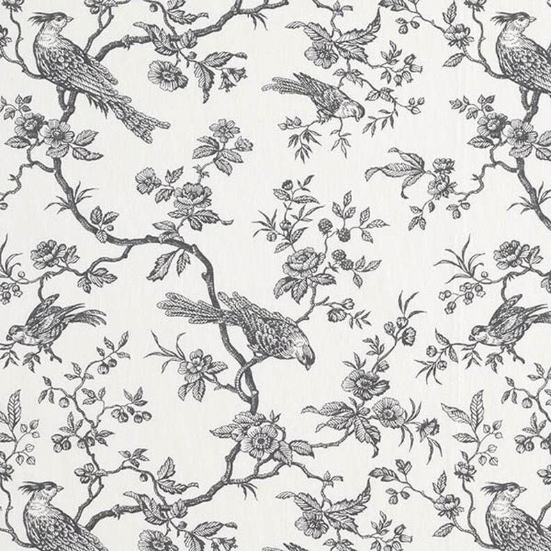 Toile de Jouy Birds Tablecloth , Floral Slate Grey Off White Table cloth , Round Oval Rectangle