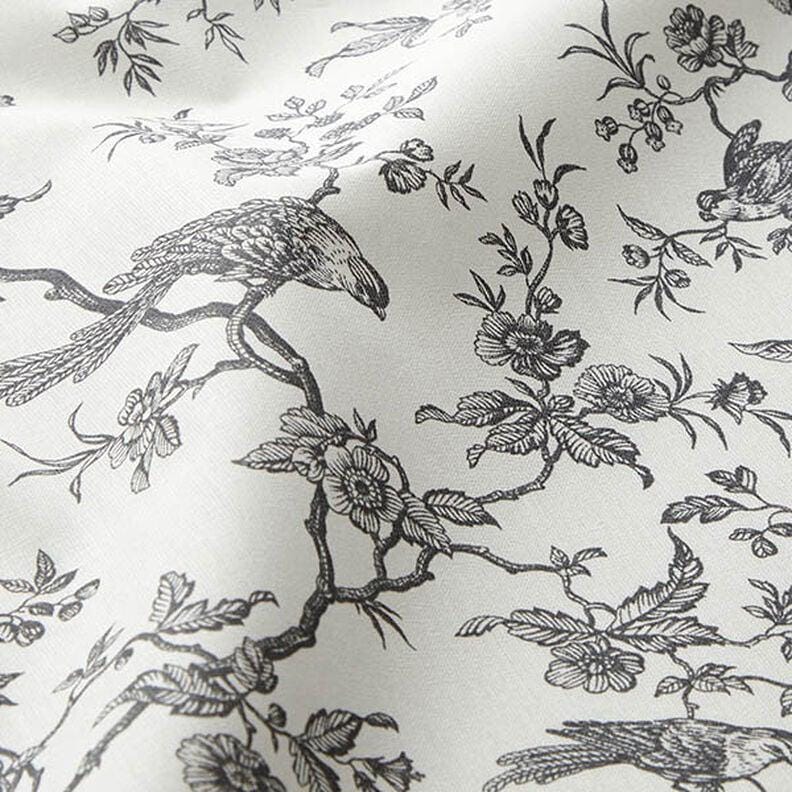 Toile de Jouy Birds Tablecloth , Floral Slate Grey Off White Table cloth , Round Oval Rectangle