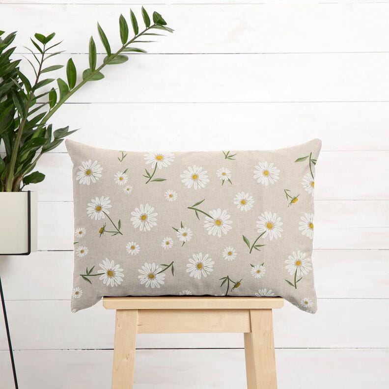 Scattered Daisies Tablecloth, Natural White Linen Look, Handmade UK