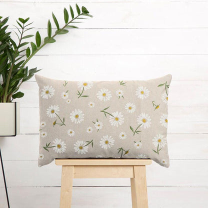 Scattered Daisies Tablecloth, Natural White Linen Look, Handmade UK