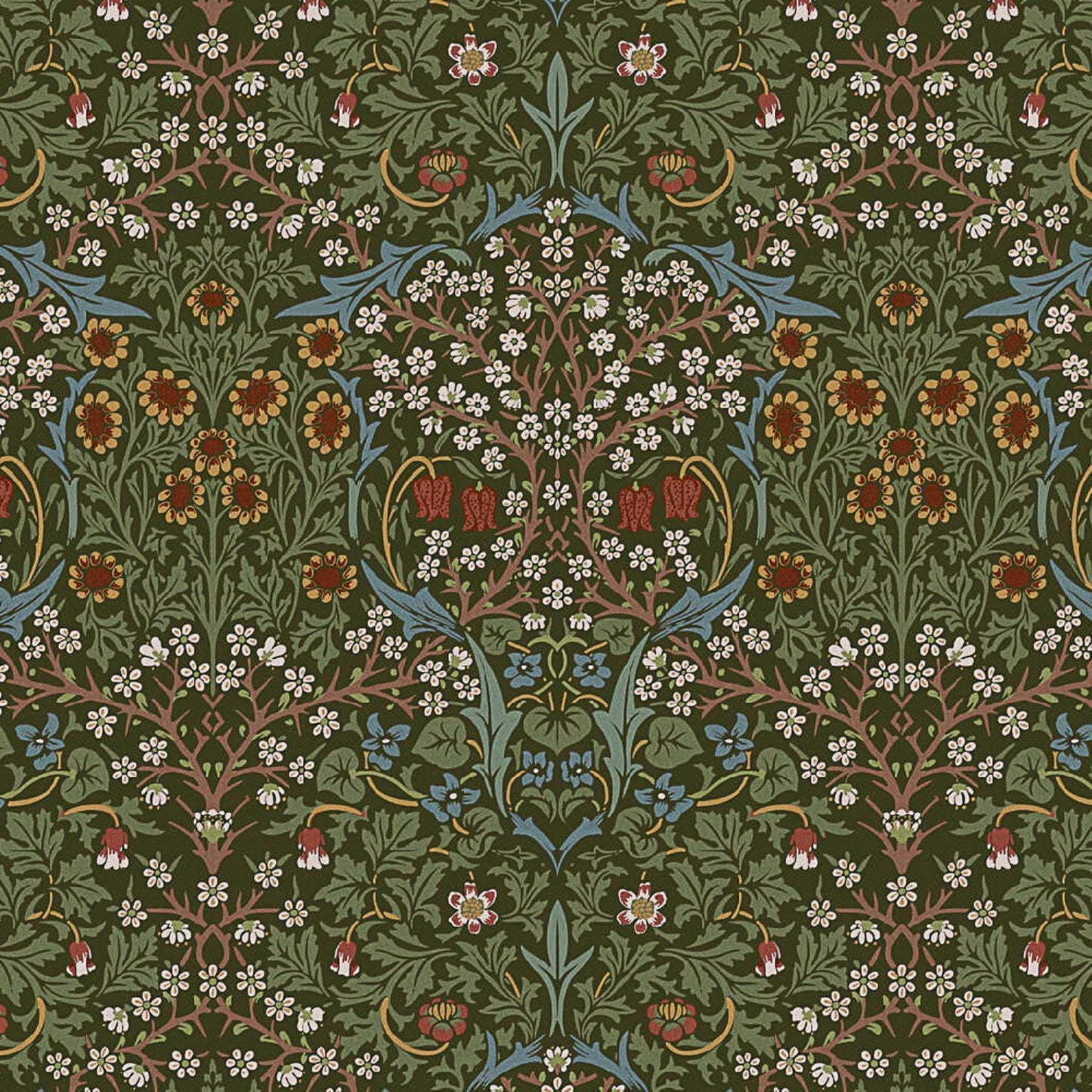 William Morris Blackthorne Tablecloth Forest Green , Round Oval Rectangle , Handmade UK
