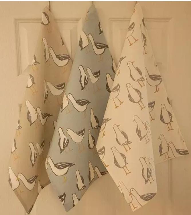 Seagull Laridae Tea Towel, Nautical Marine Seaside Cotton Kitchen Towel