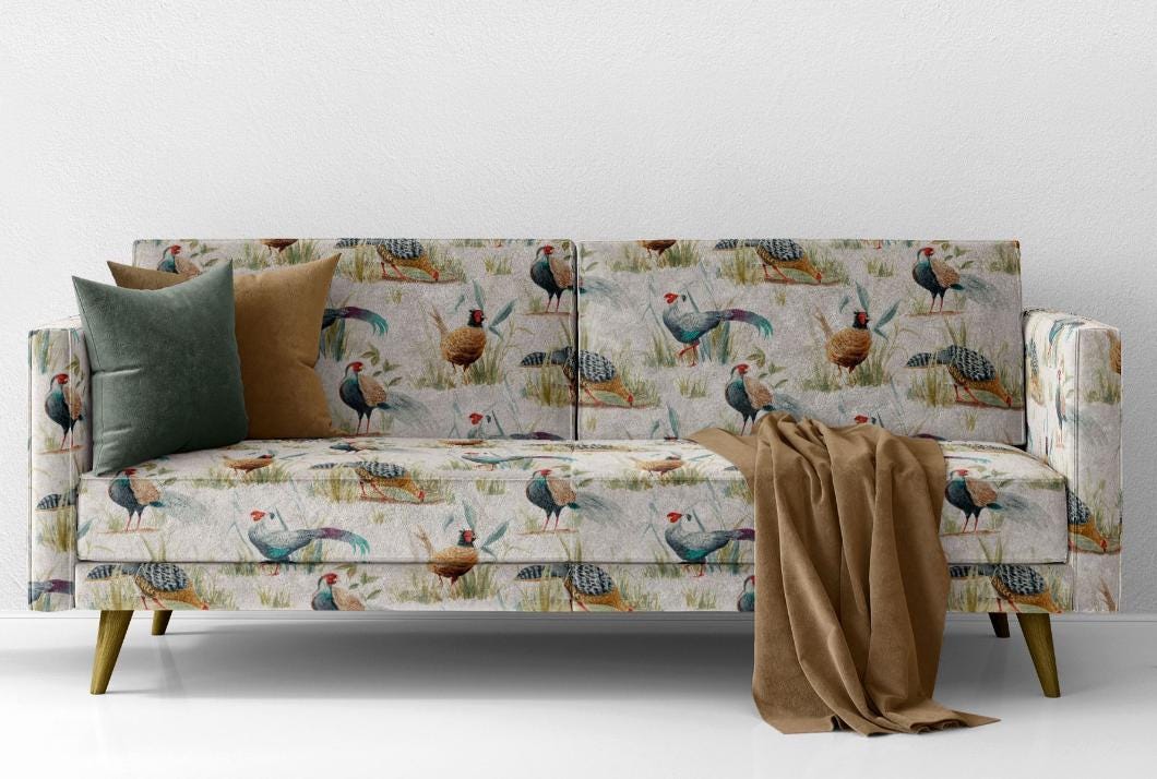 Pheasant Print Tablecloth: Linen Look Fabric, Handmade in UK