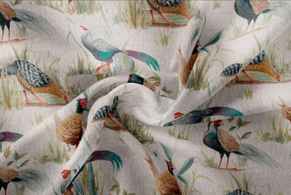 Pheasant Print Tablecloth: Linen Look Fabric, Handmade in UK