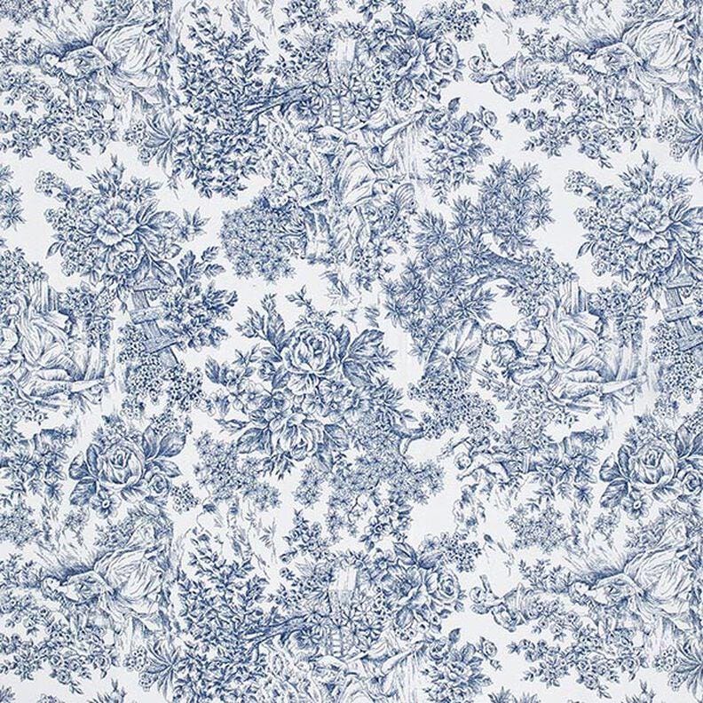 Toile de Jouy Romance Tablecloth , Roses Floral White Blue Table cloth , Round Oval Rectangle , Handmade UK