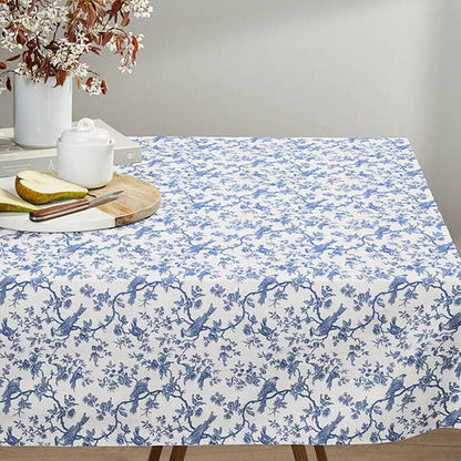 Toile de Jouy Birds Tablecloth , Floral Royal Blue Off White Tablecloth , Round Tablecloth , Oval Tablecloth , Rectangle Tablecloth