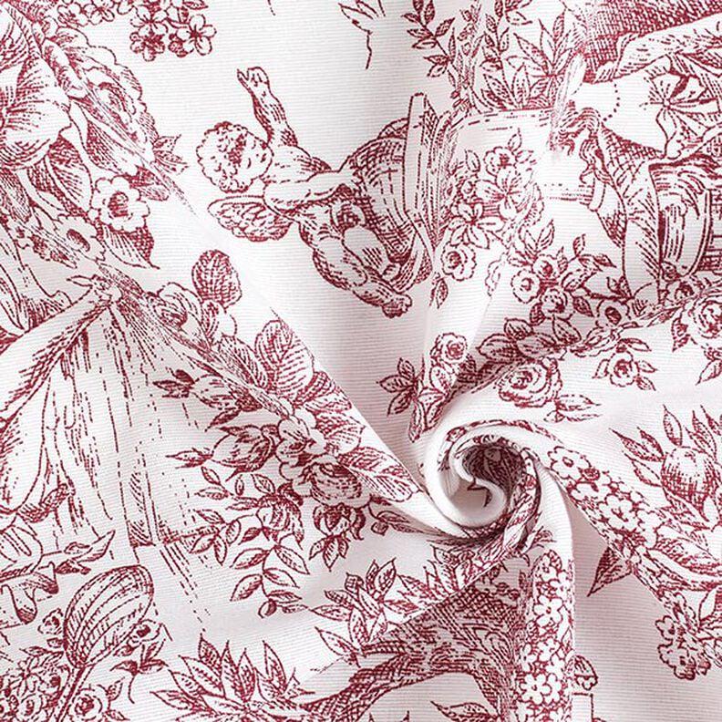 Toile de Jouy Romance Tablecloth , Roses Floral White Carmine Red Table cloth , Round Oval Rectangle , Handmade Uk