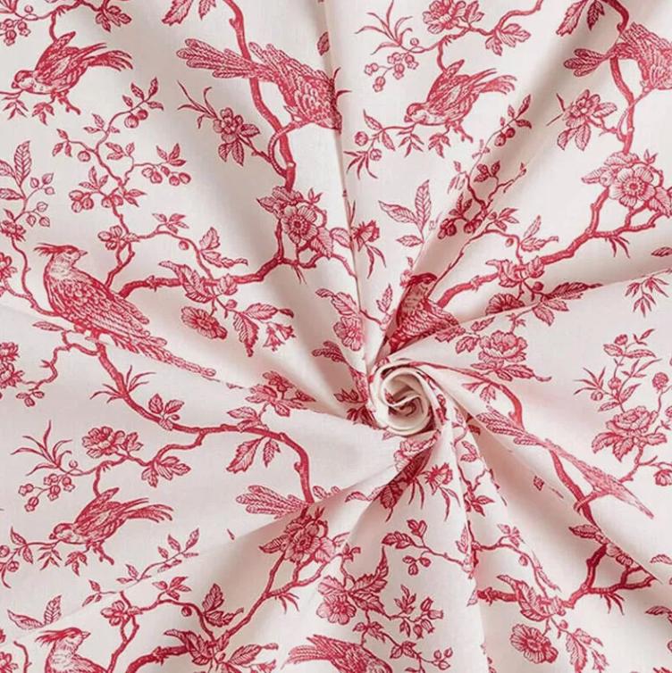 Toile de Jouy Birds Tablecloth , Floral Red Off White Table cloth , Round Oval Rectangle , Handmade UK