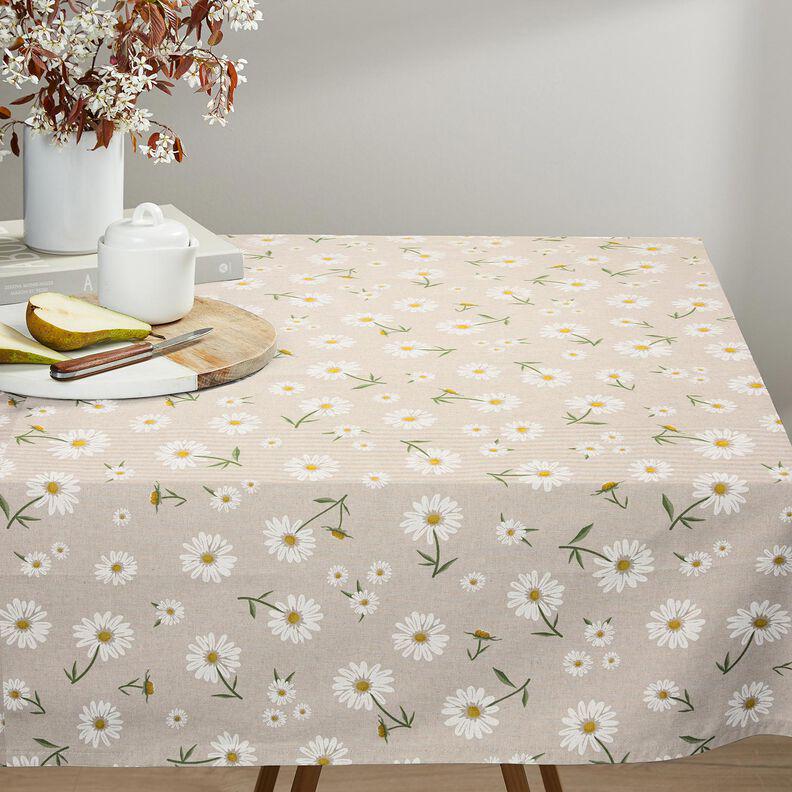 Scattered Daisies Tablecloth , Linen Look Natural , Round Oval Rectange