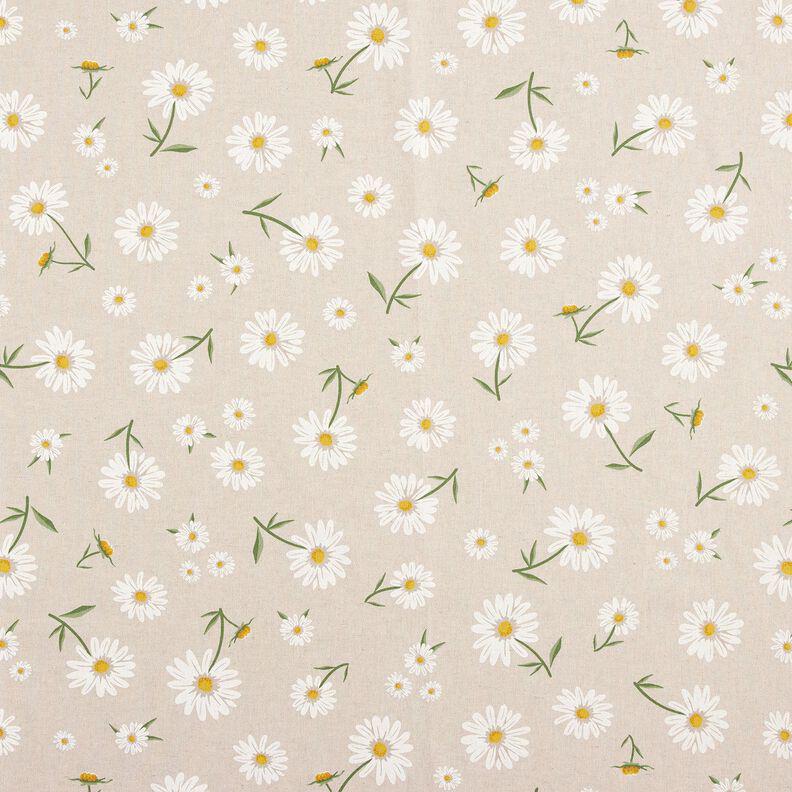 Scattered Daisies Tablecloth , Linen Look Natural , Round Oval Rectange