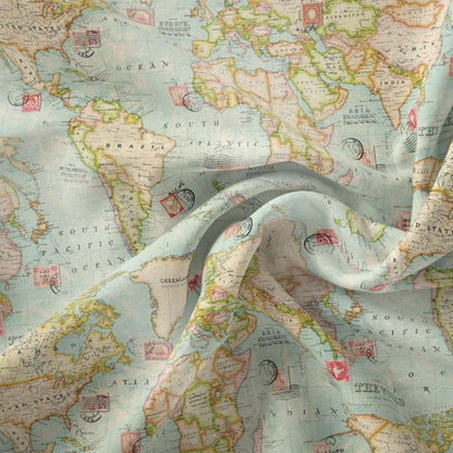 World Map Coated Tablecloth , Soft Water Resistant Tablecloths , Teflon Coated Tablecloth , Round Oval Rectangle Tablecloth
