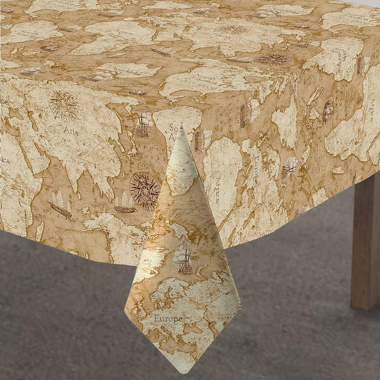 World Map Coated Tablecloth , Outdoor Water Resistant Teflon Coated Table Cloth , Round Oval Rectangle